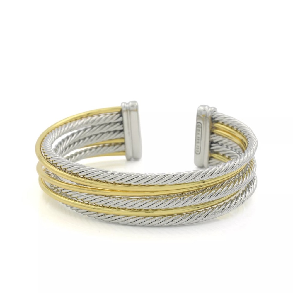 Authentic David Yurman Two-Tone Silver 925 & 18 k Gold 750 Cable Bracelet
